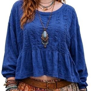 Anthropologie Pilcro M 100% Cotton Blue Cropped Twee Babydoll Peasant Boho Top